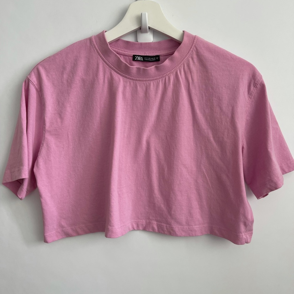 Zara cropped baby pink box tee